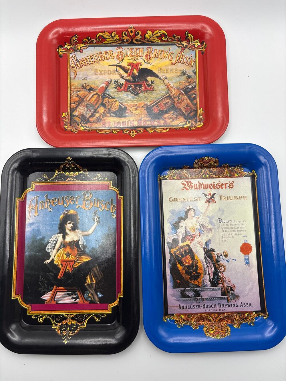 Vintage Anheuser Busch Small Tip Trays Beer Advertisement Set (3) Bar Decor